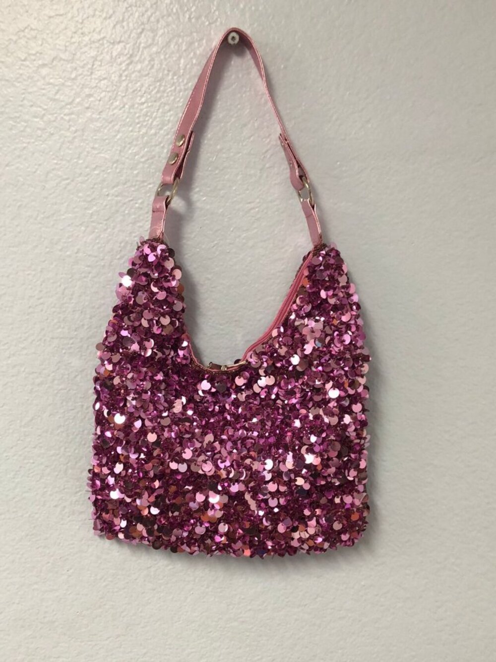 Sequin Handbag, Light Pink Evening Purse, Sparkly Party Accessory